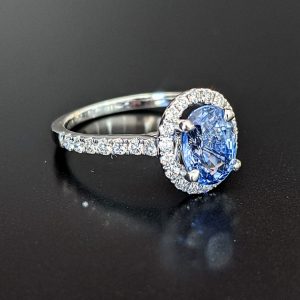 Mid Blue Ceylon Sapphire and Diamond Ring