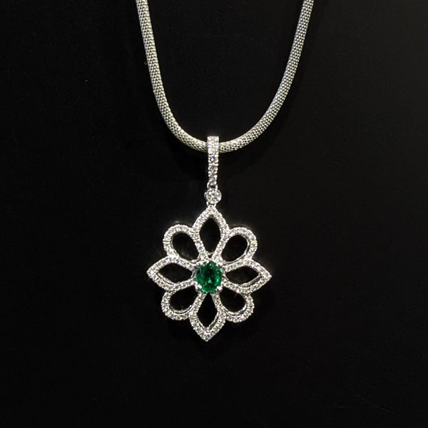emerald and diamond ladies pendant